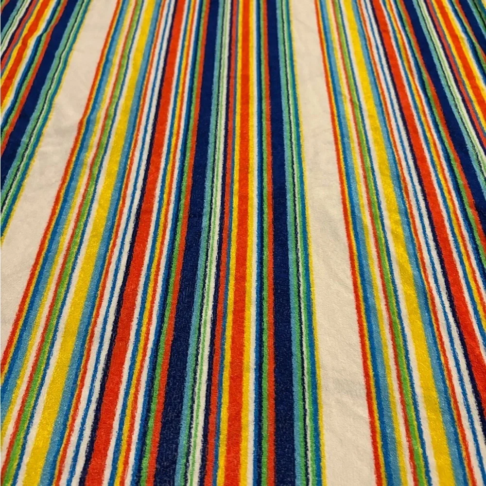 Vintage 1950s 60s Striped Multicol Terry Cloth Tablecloth 62x78 MCM Retro Picnic